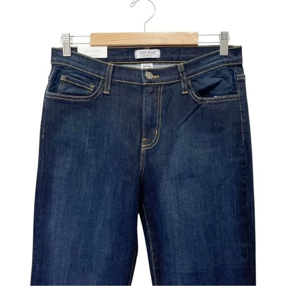 NWT Judy Blue Frayed Hem Crop Jeans Size 31 Dark Wash Straight Leg Made in USA - Picture 5 of 12